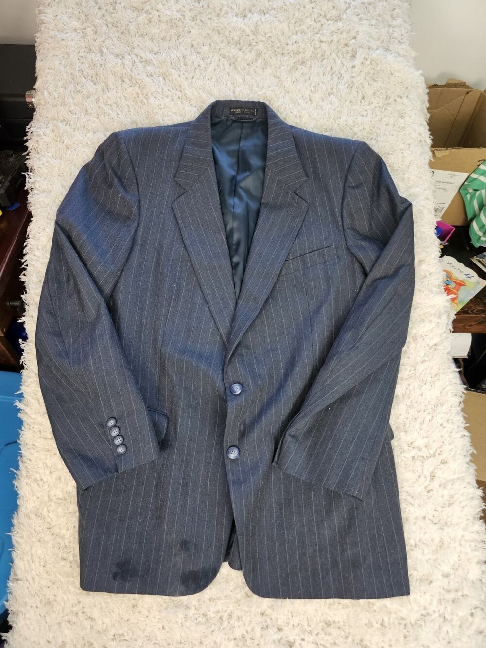 Austin Manor Mens Blazer Suit Jacket L 44 Long Blue Pinstripe Wool Blend Korea